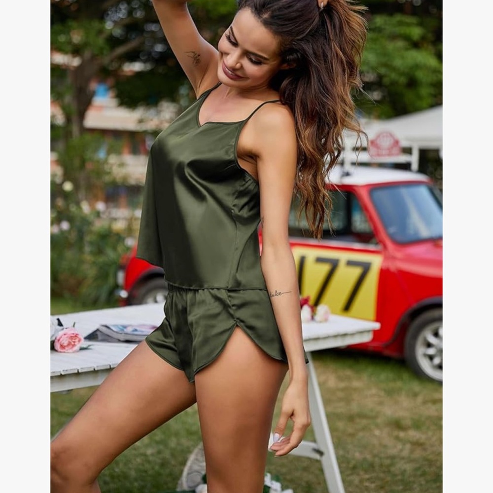 Elegant Olive Satin Pajama Set